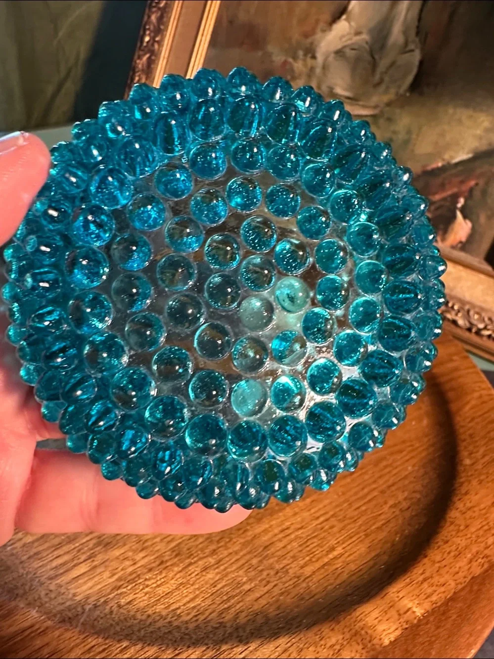 Vintage Fenton Colonial Blue Hobnail Trinket Dish Candle Holder Salt Cellar